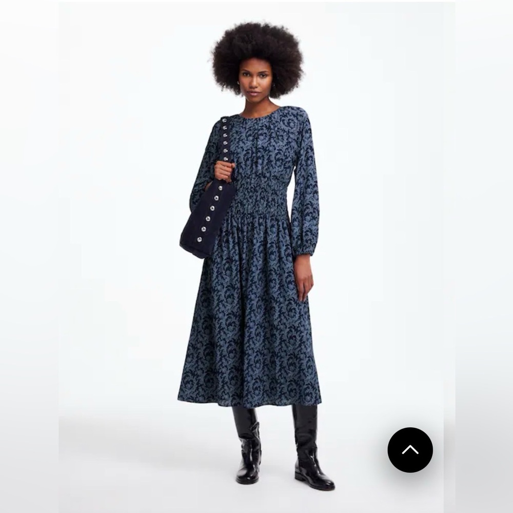 Madewell Bubble Sleeve Smocked Dress in Blue Floral EUC
